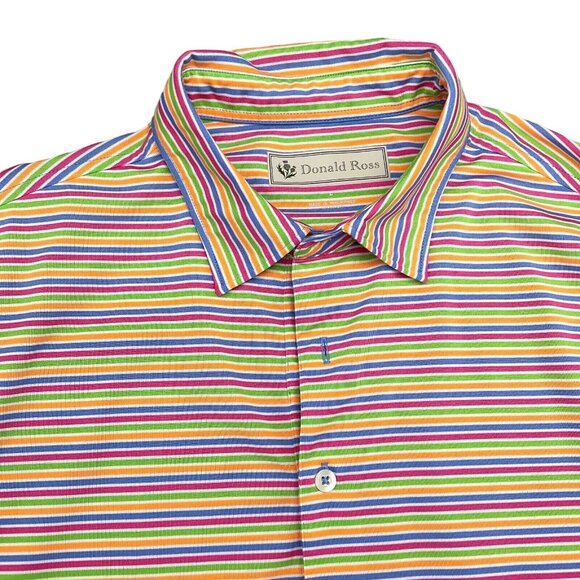 Donald Ross Shirt Men Large Pink Orange Stripe Golf BAARRINGTON‎ GOLF CLUB Flaw - Picture 1 of 10